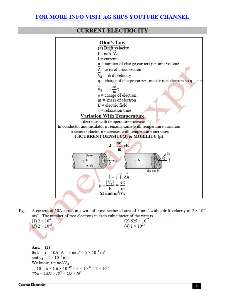 Current Electricity Cheat Sheet | PDF | Electrical Resistivity And ...