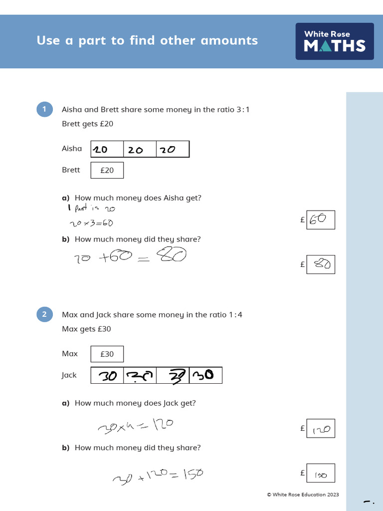 Y8 Autumn Block 1 Support WO5 Use A Part To Find Other Amounts 2023 | PDF