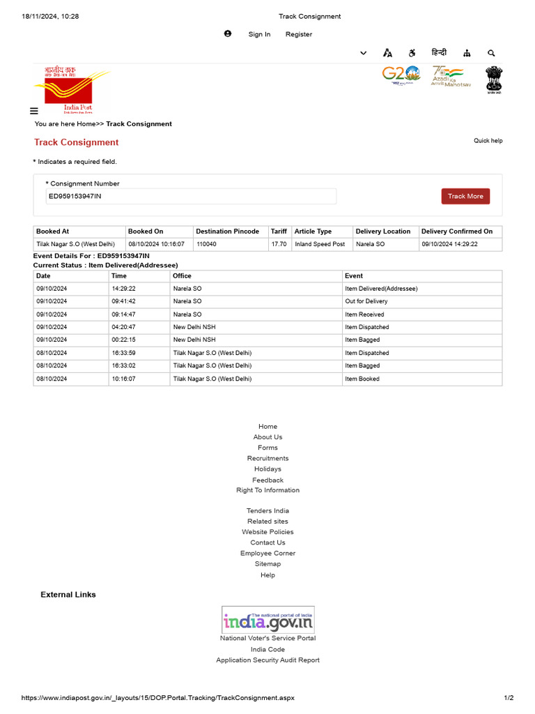 Track Consignment Report Summary | PDF