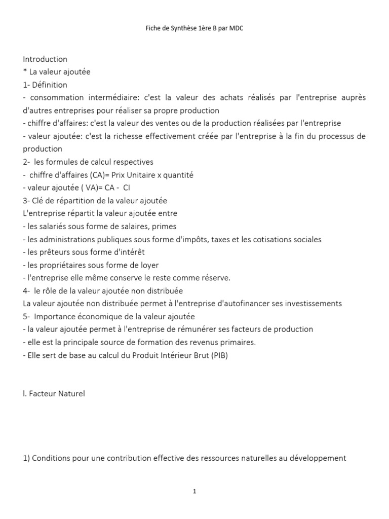 Valeur Ajoutée et Facteurs de Production | PDF | Impôts | Socialisation