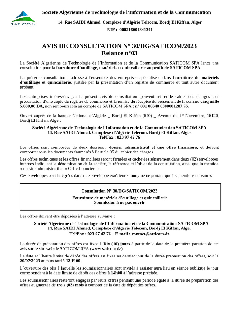 Avis de Consultations #30 - Relance | PDF