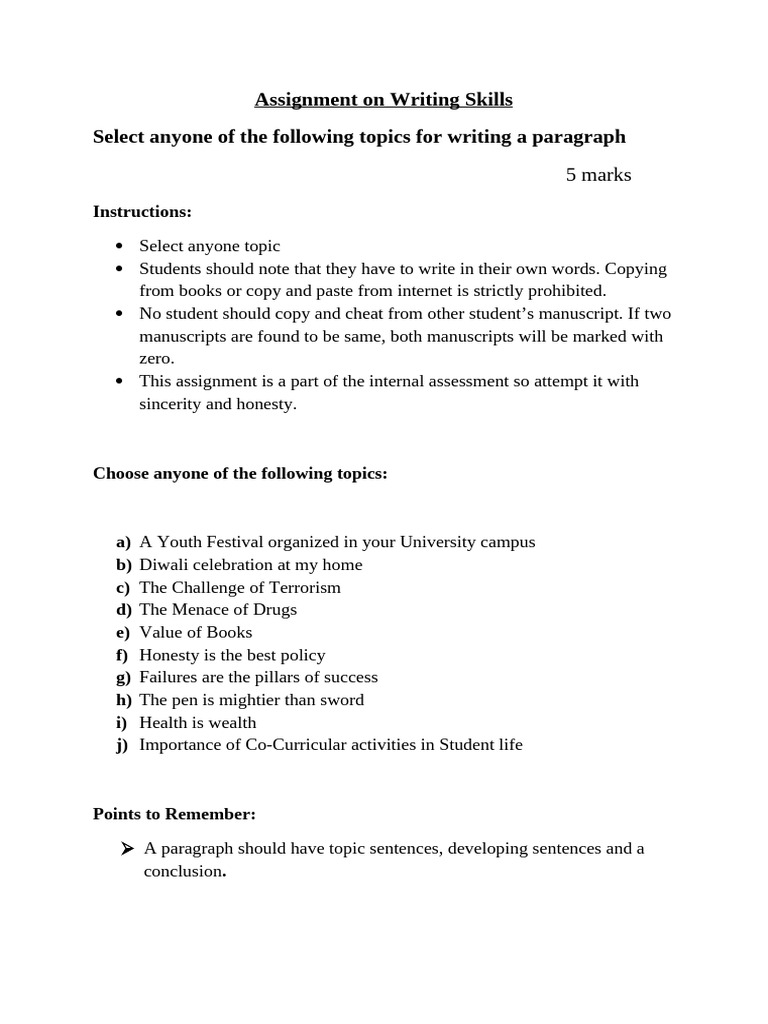 Writing Skills Assignment Guidelines | PDF
