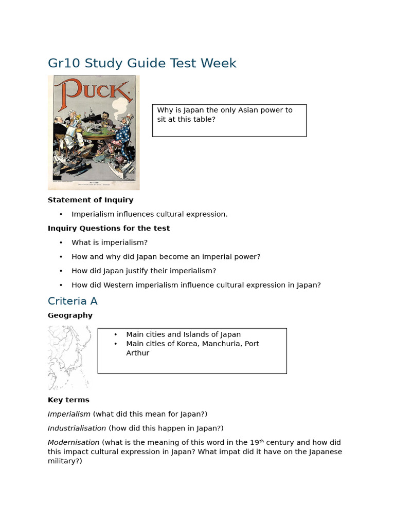 Gr10 Study Guide Test Week | PDF | Empire Of Japan | Japan