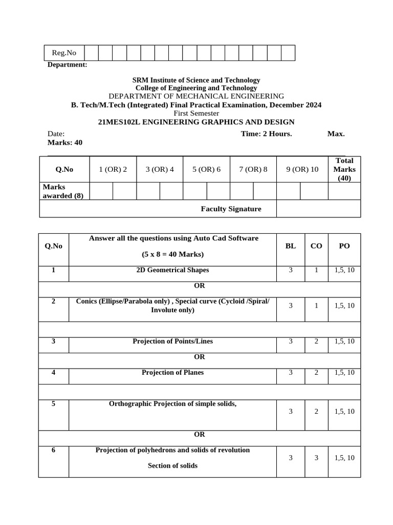 B.Tech/M.Tech Engineering Graphics Exam | PDF | Geometric Shapes | Geometry