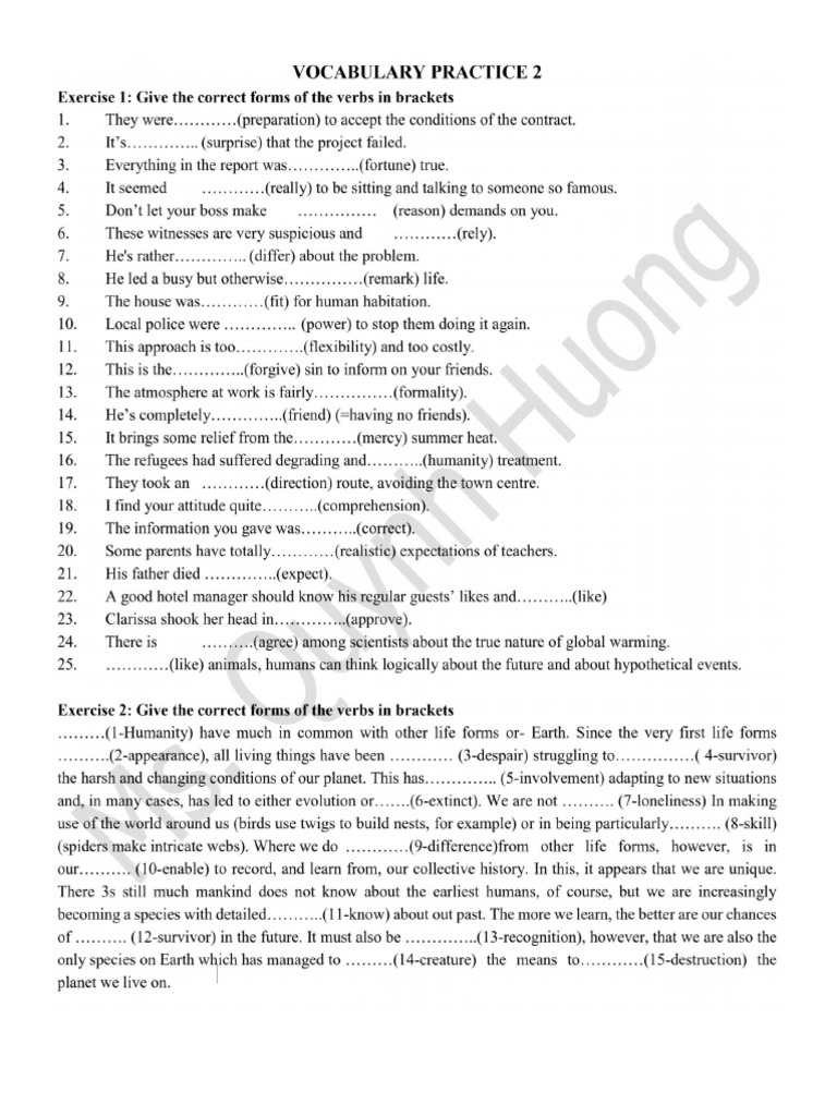 Vocabulary Practice 2 - HW | PDF