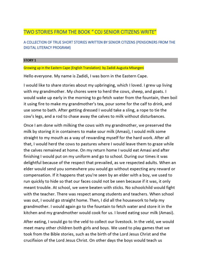 Stories From The Book Coj Senior Citizens Write 2 | PDF | Cattle
