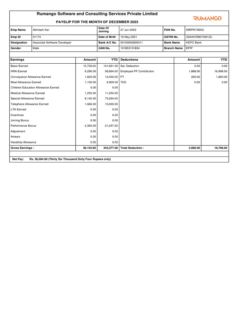 Payslip | PDF | Payments | Employment Compensation