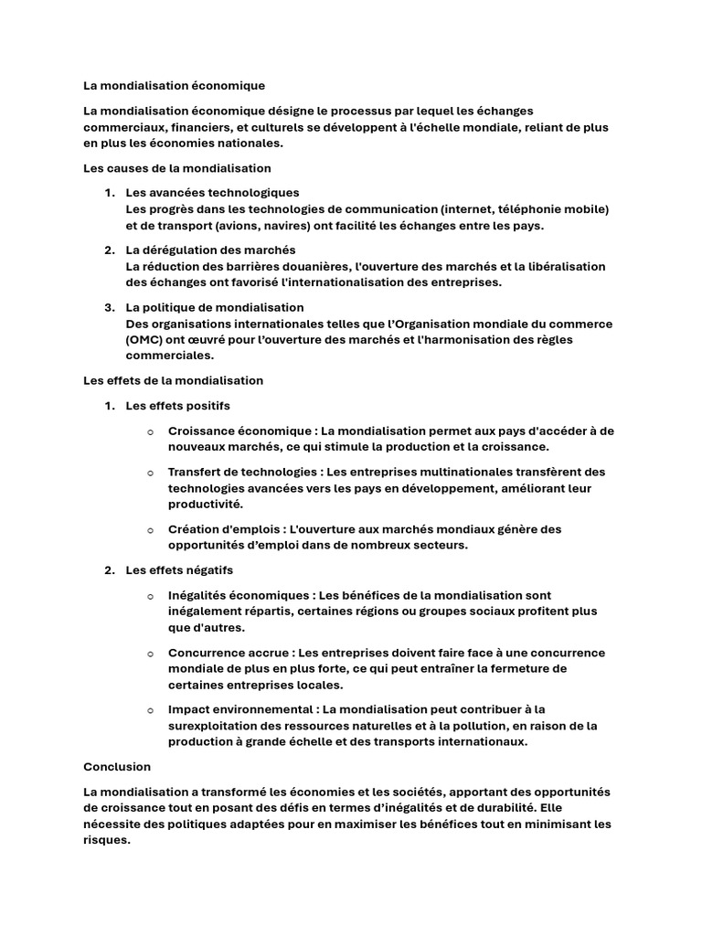 Impact de la mondialisation économique | PDF