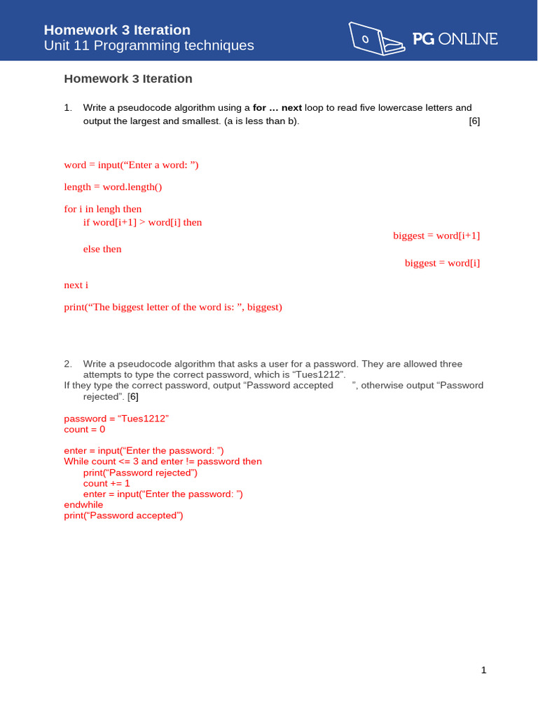 Programming Techniques Iteration Worksheet 2 | PDF | Password | Iteration