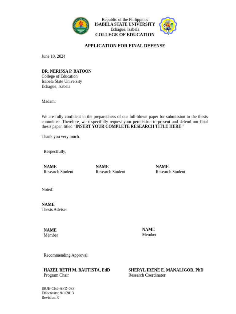 Final Thesis Defense Application Template | PDF