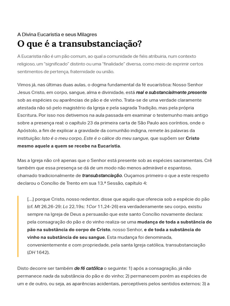 Significado da Transubstanciação | PDF | Eucaristia