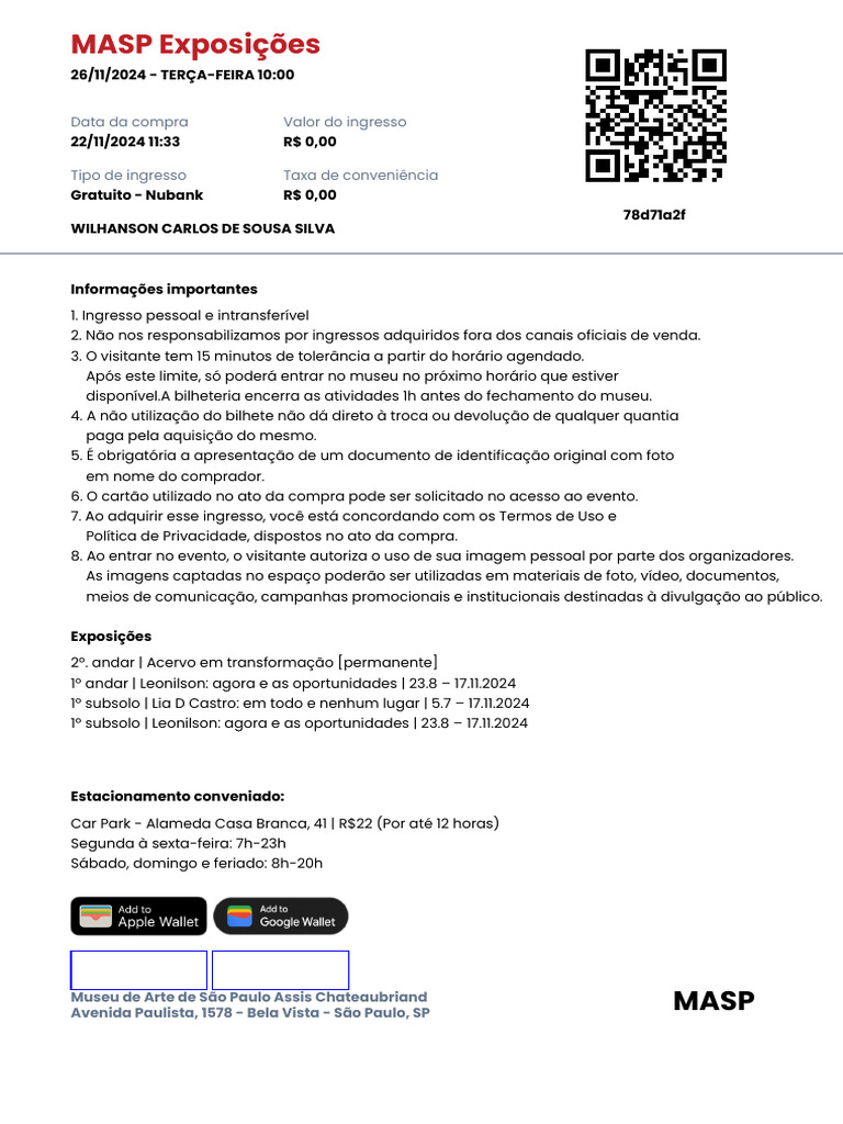 ingresso masp | PDF