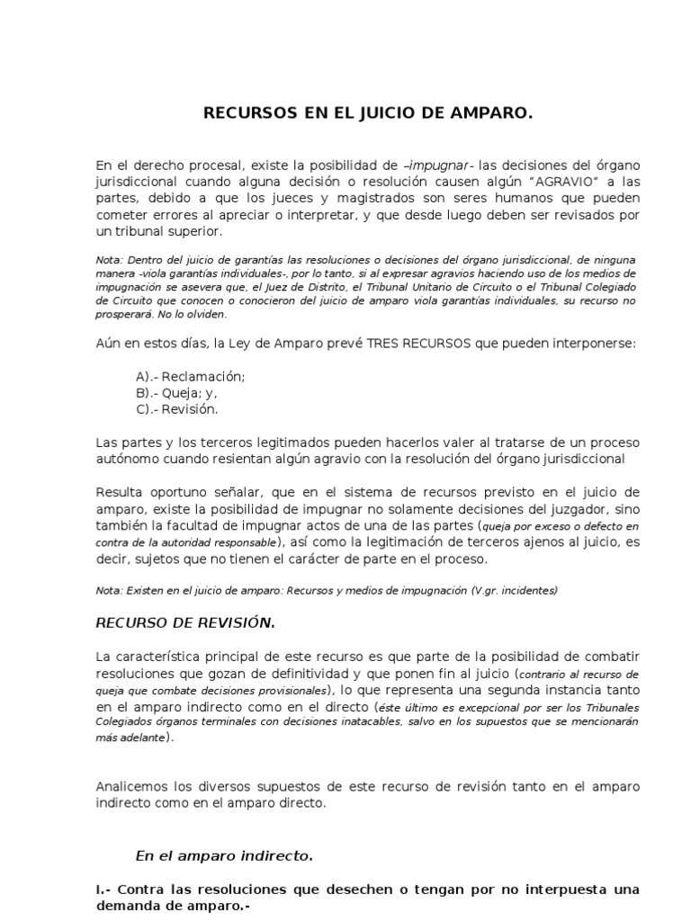 Recursos en el Juicio de Amparo | PDF | Caso de ley | Demanda judicial
