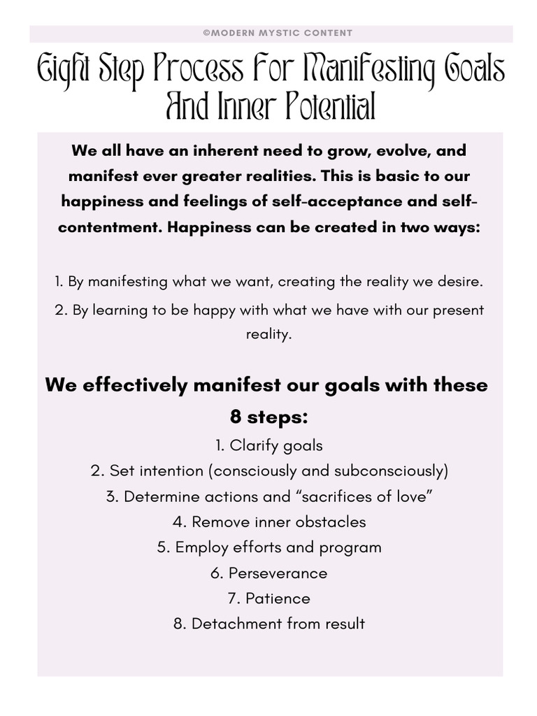 Step Guide To Manifesting Goals Inner Potential Removed | PDF | Goal ...