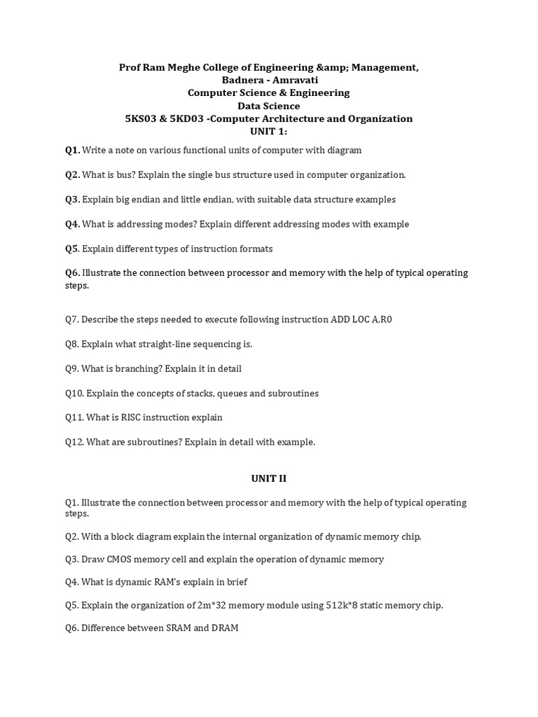 QB-COA | PDF | Input/Output | Computer Memory