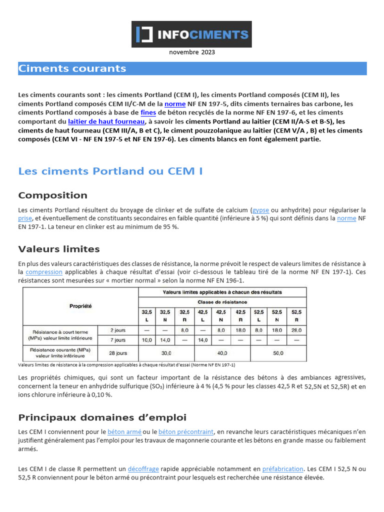 Ciments courants : Types et usages | PDF | Ciment | Béton