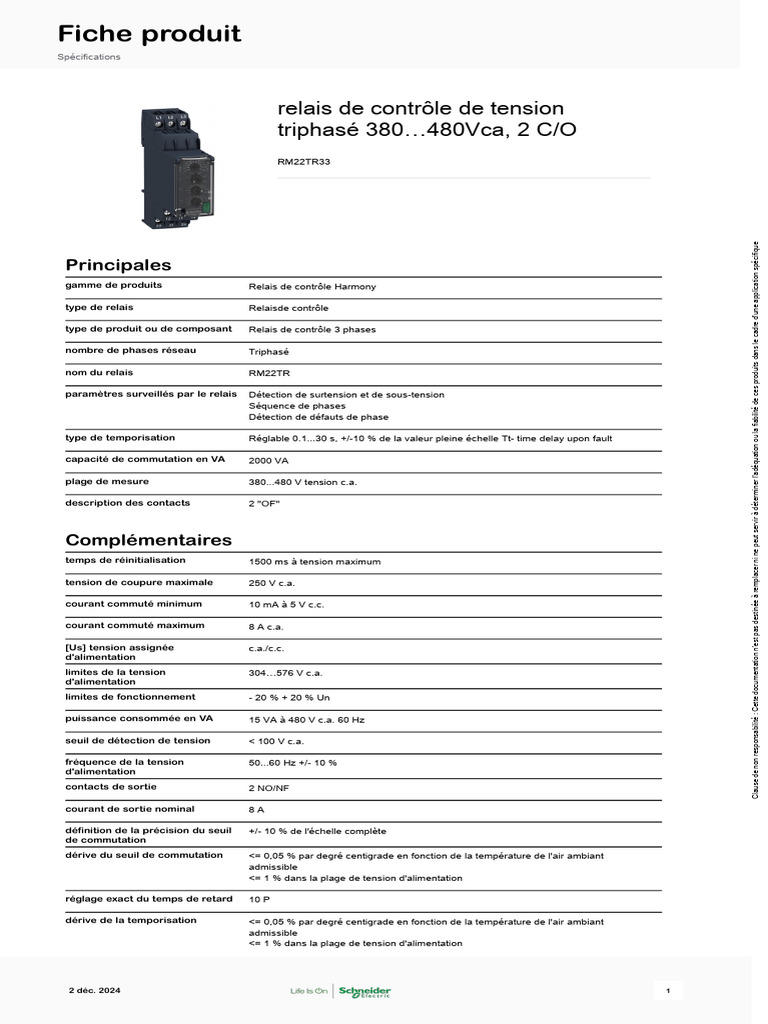 Relais de contrôle de tension RM22TR33 | PDF | Courant alternatif ...