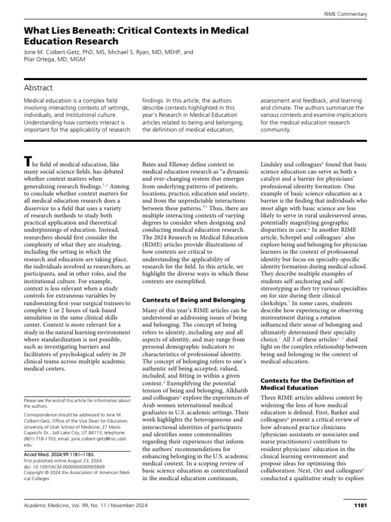 What Lies Beneath Critical Contexts in Medical.9 PDF Medical