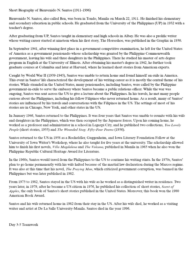 Q2 WEEK 3 LAS Biography of Bienvenido N.docx 20241022 153114 0000 | PDF ...
