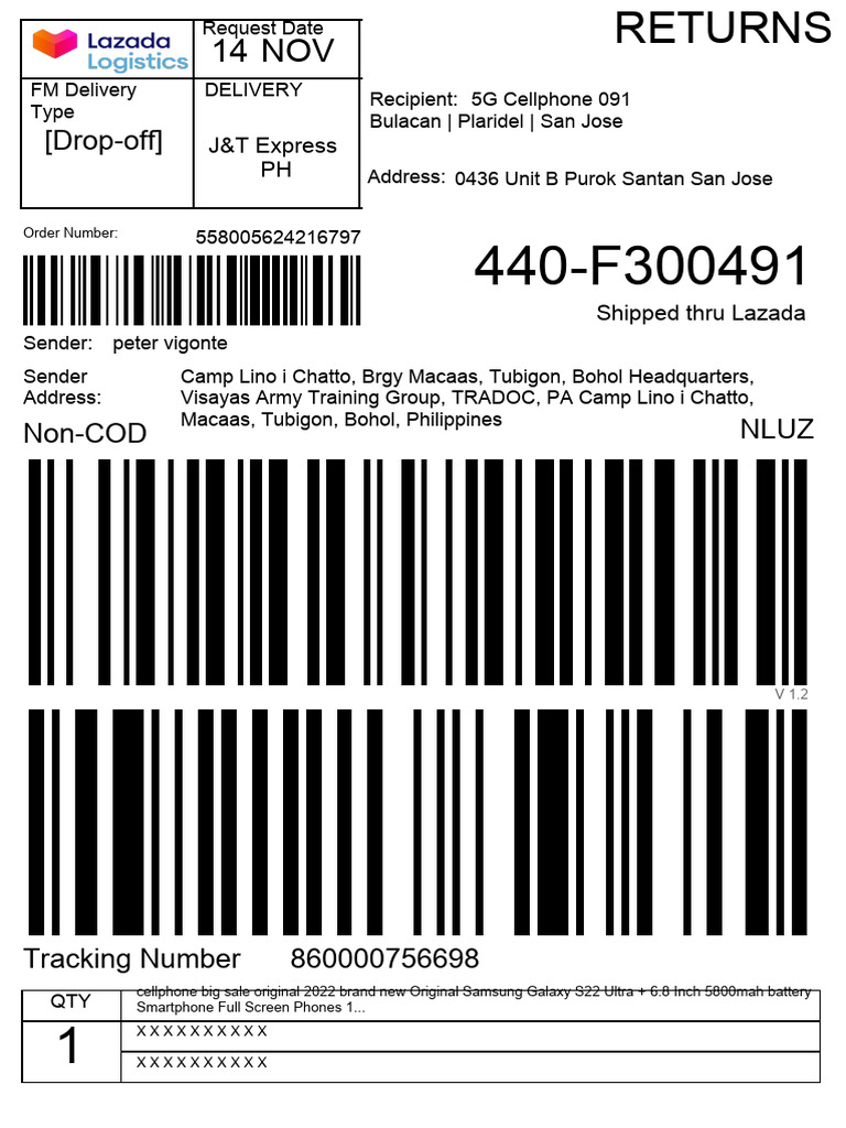 Return Label for Cellphone Order | PDF