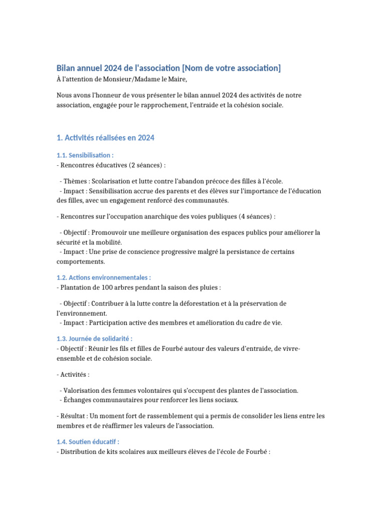 Bilan 2024 de l'association : Actions et défis | PDF