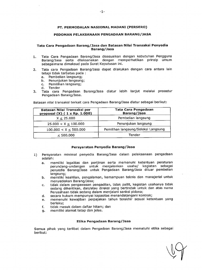 Pedoman Pelaksanaan Pengadaan Barang Dan Jasa | PDF