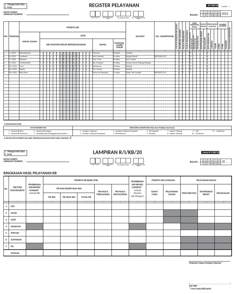 Register Pelayanan KB 2022 | PDF