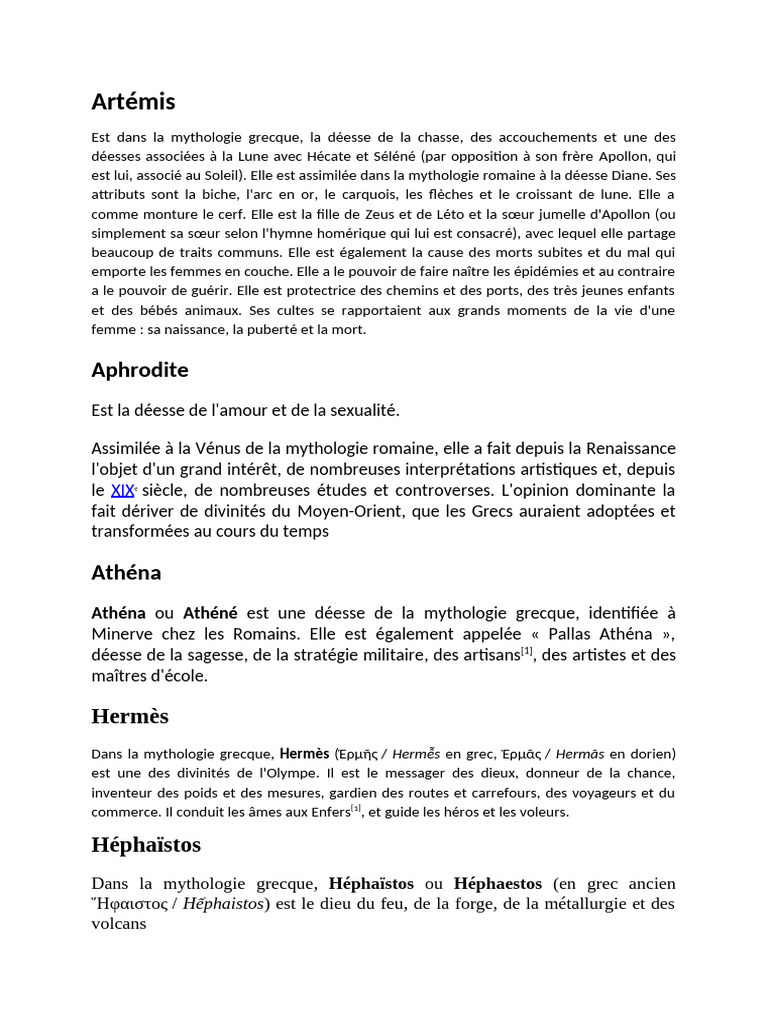 Les dieux de la mythologie grecque | PDF | Apollon | Athéna