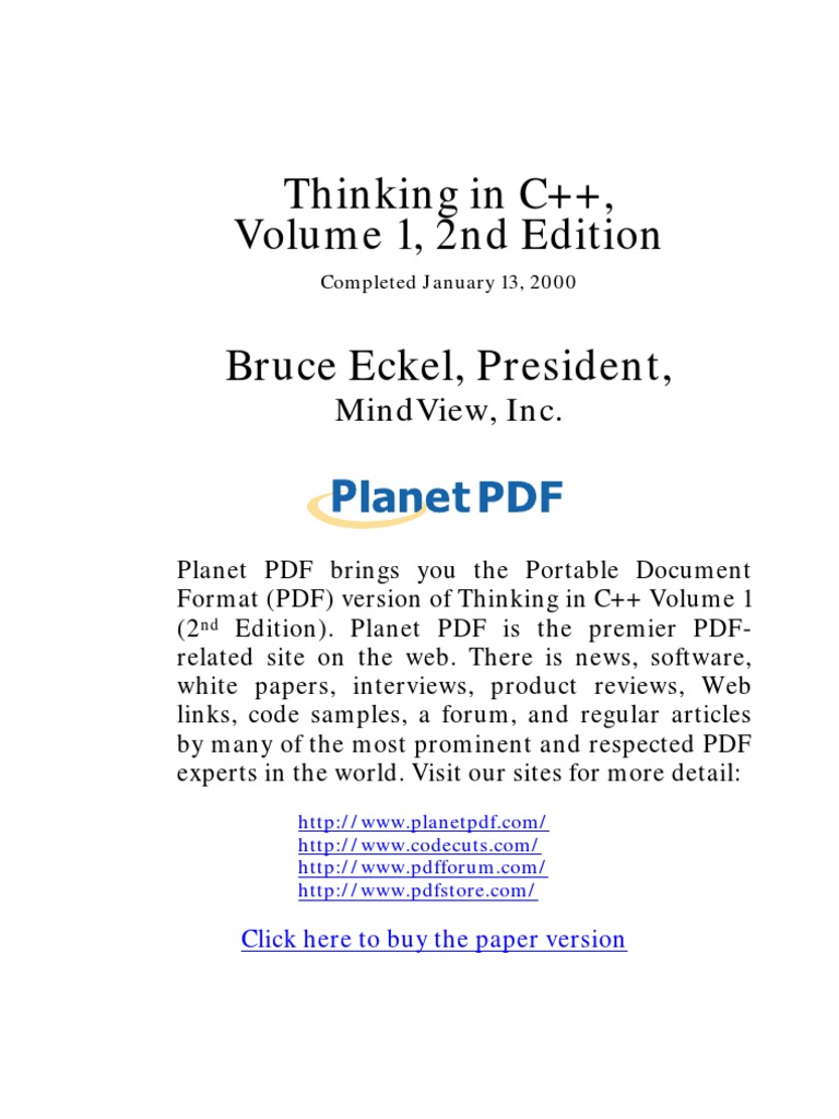 Thinking in C++, Volume 1, 2nd Edition Bruce Eckel, President | PDF