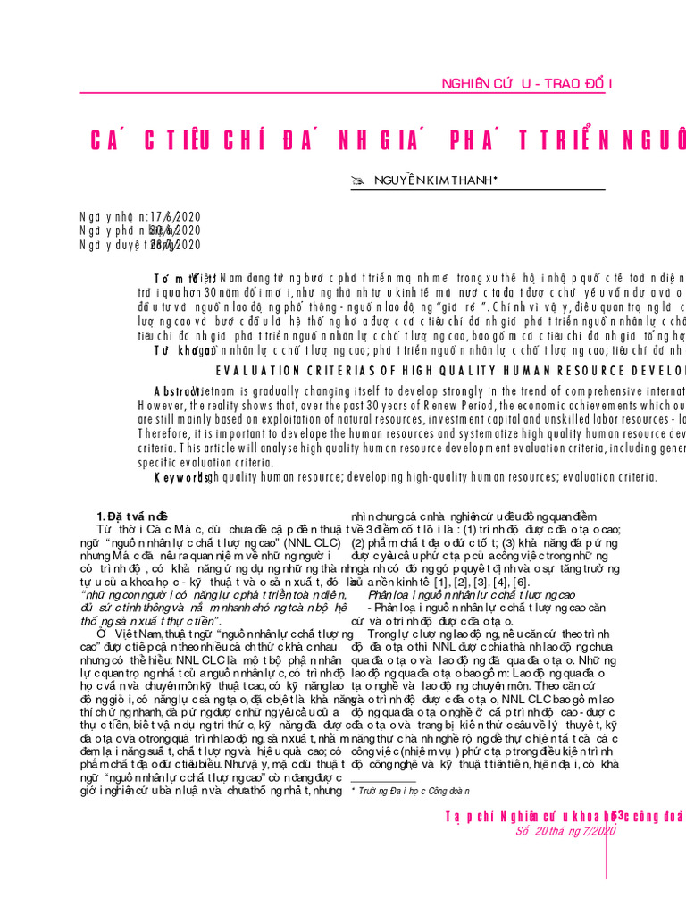 Cac Tieu Chi Danh Gia Phat Trien Nguon Nhan Luc Chat Luong Cao | PDF