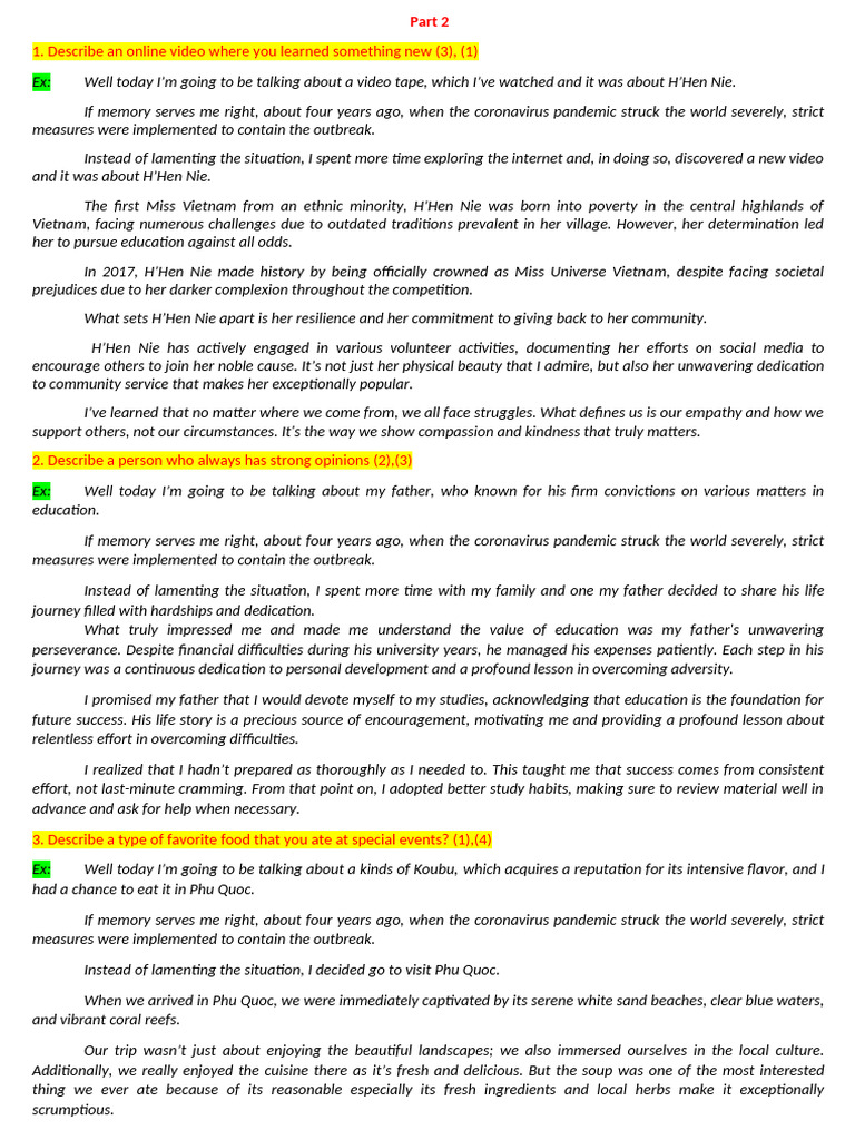 Speaking Part 2 Samples | PDF | Coral | Marine Biology