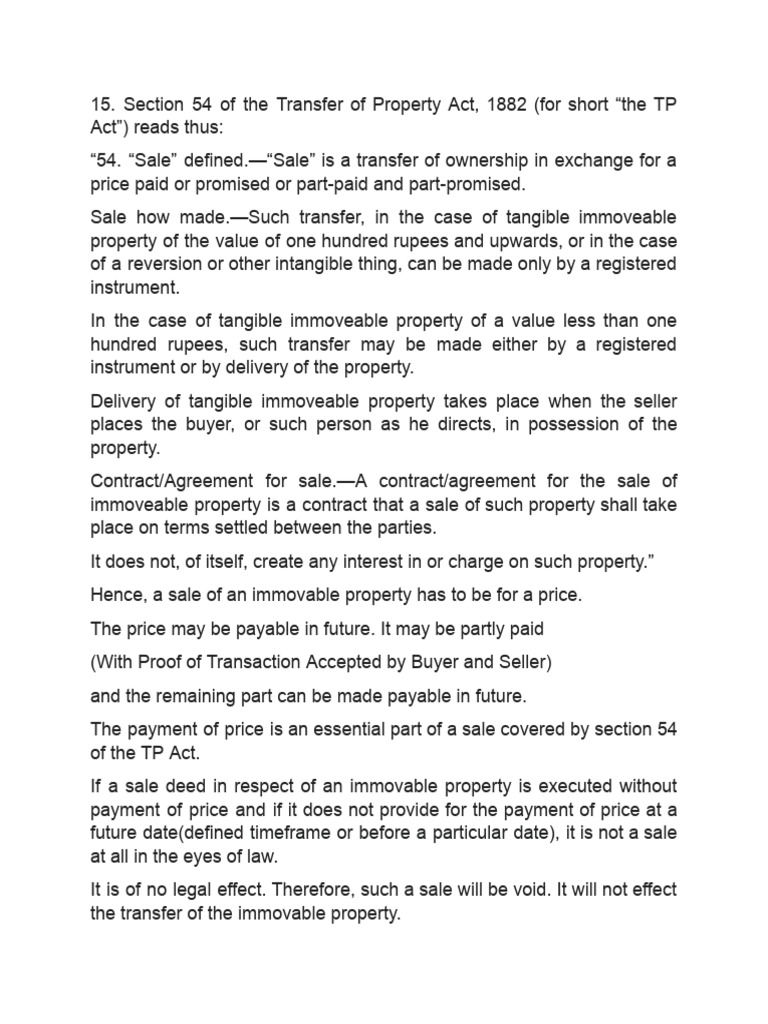 Section 54 of the Transfer of Property Act, 1882 | PDF