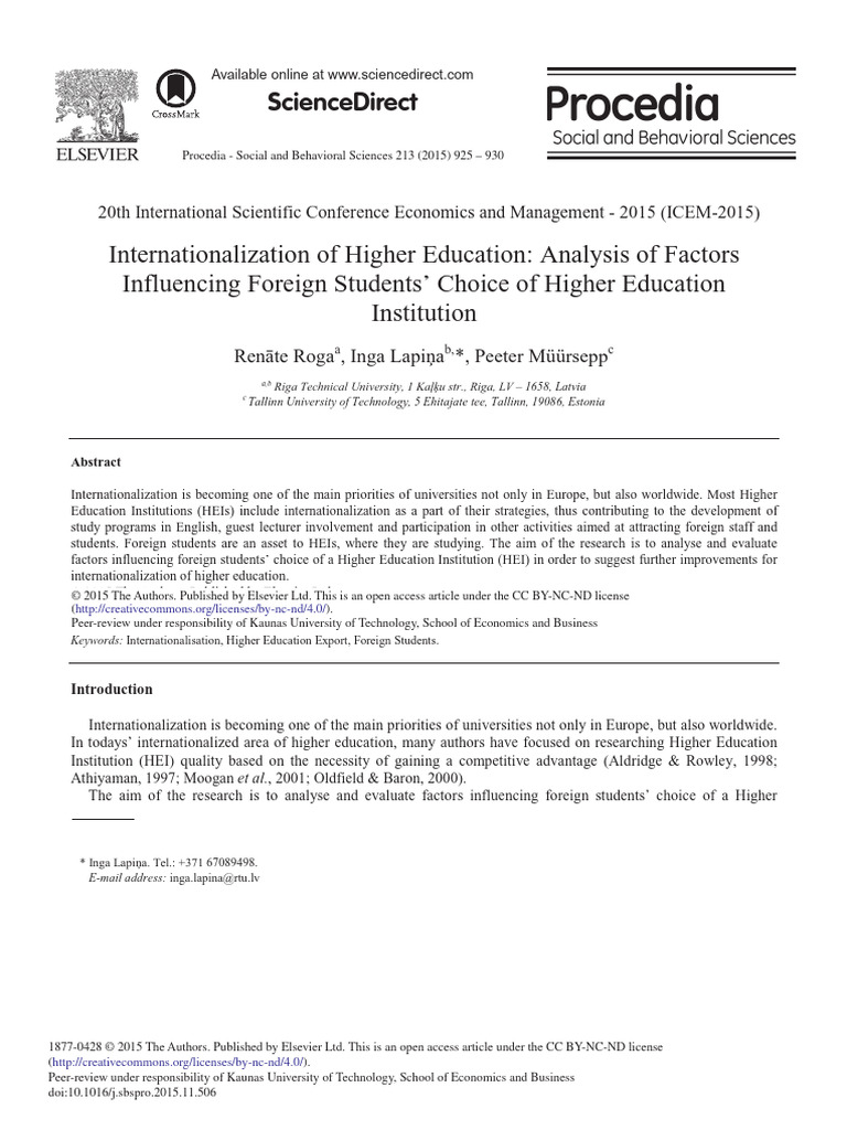 Factors Influencing Foreign Students' HEI Choice | PDF | Cost Of Living ...
