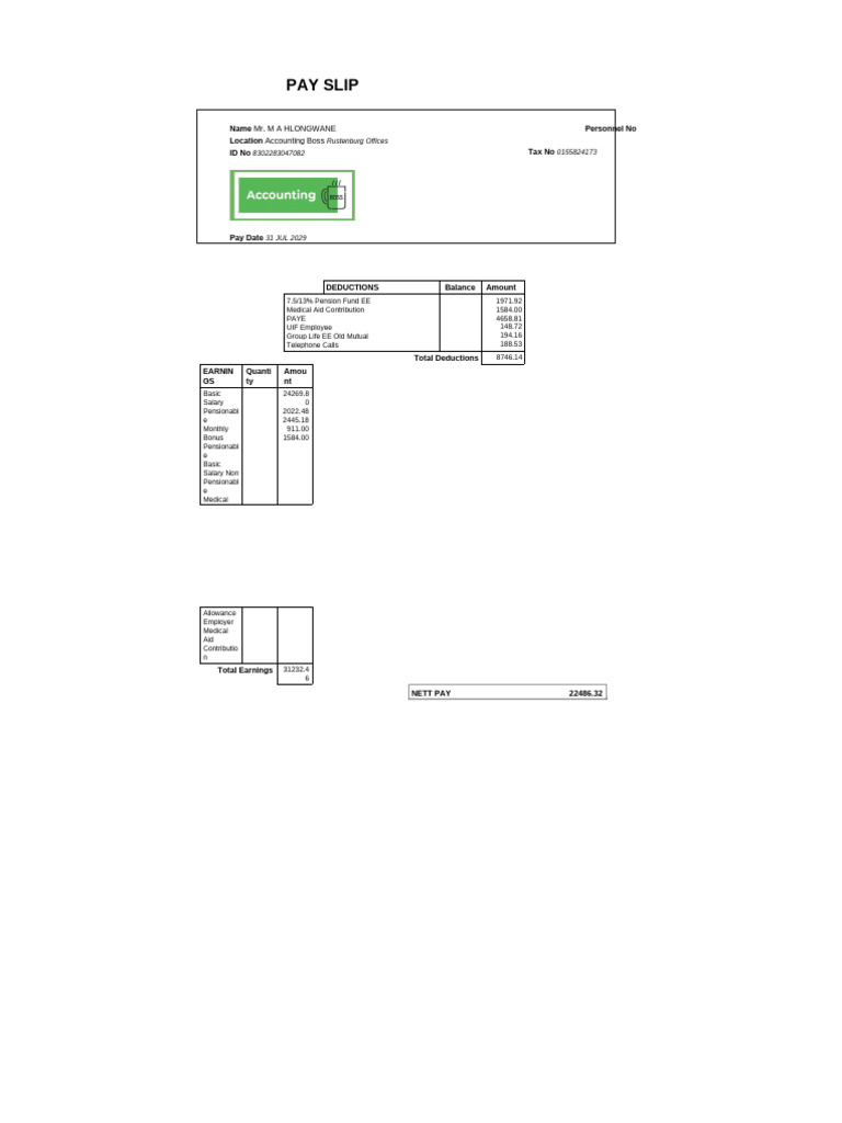 Payslip Template | PDF