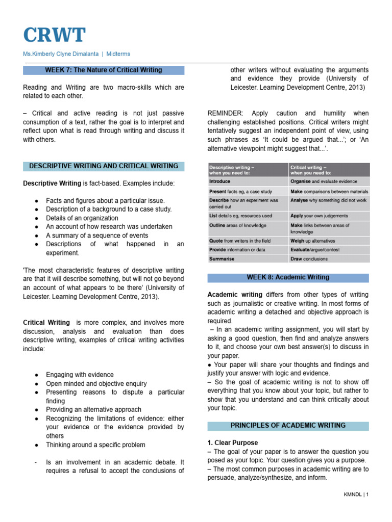 Critical and Academic Writing Guide | PDF | Argument | Evidence