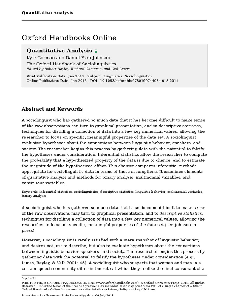 Sociolinguistic Quantitative Analysis Methods | PDF | Logistic ...