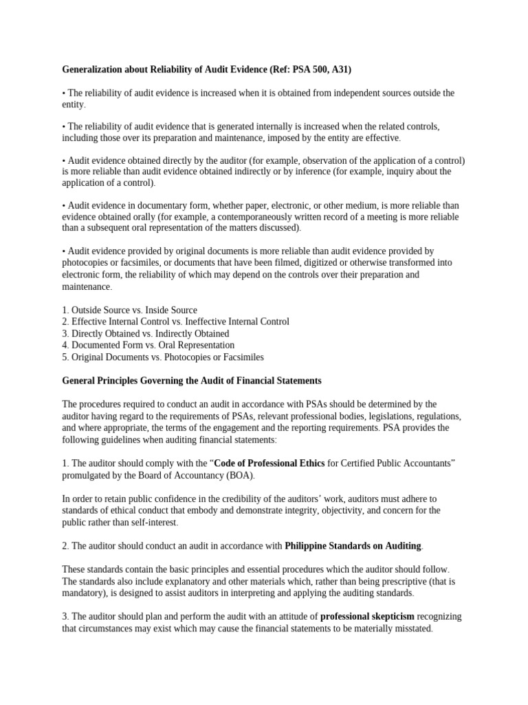 Audit Evidence Reliability Guidelines | PDF | Audit | Accounting