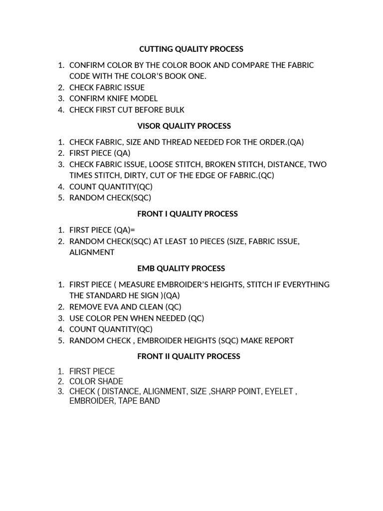 Cutting and Quality Process Guide | PDF