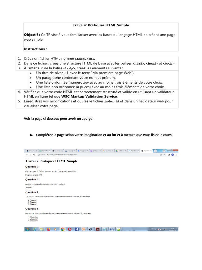 TP HTML : Créer une Page Simple | PDF