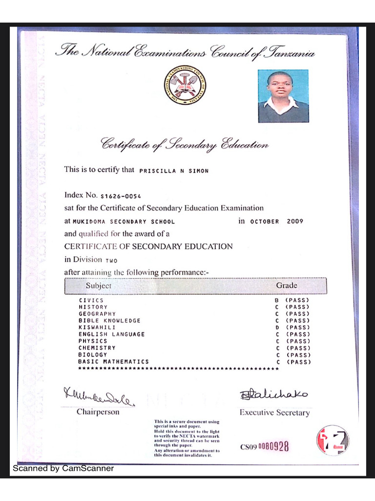 Secondary Certificate Pdf