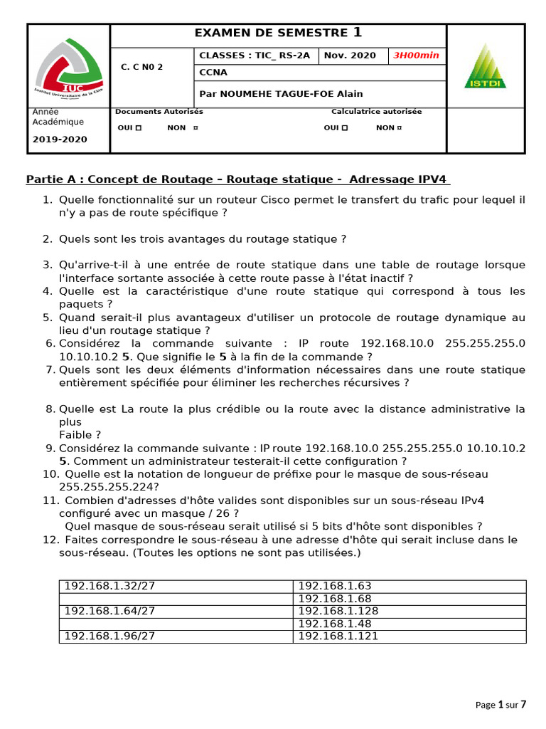 Routage statique et adressage IPv4 | PDF | Adresse IP | Informatique