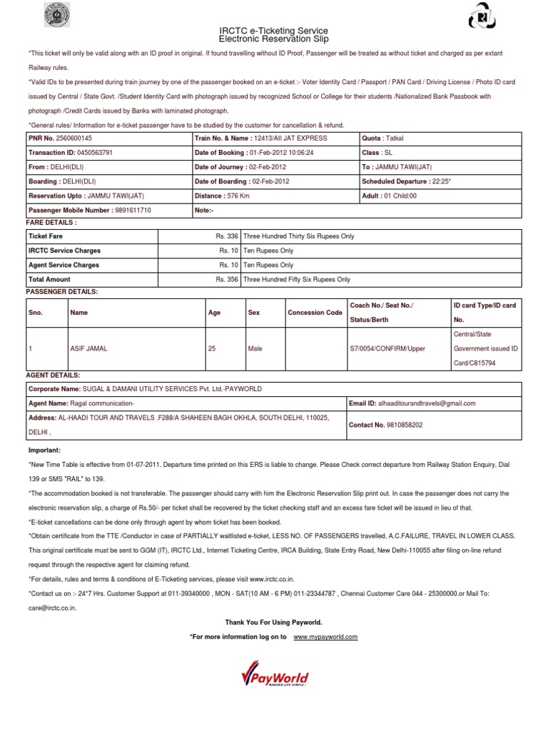 IRCTC E-Ticket Booking Overview | PDF | Identity Document | Ticket ...