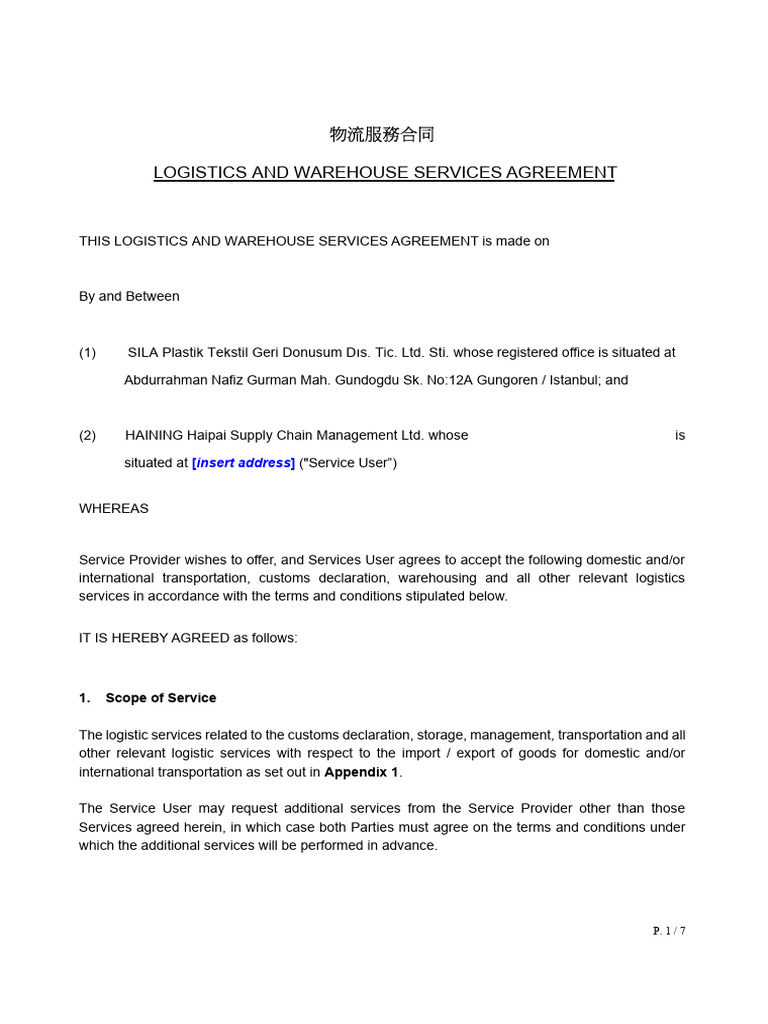 Logistics and Warehouse Services Agreement | PDF | Special ...