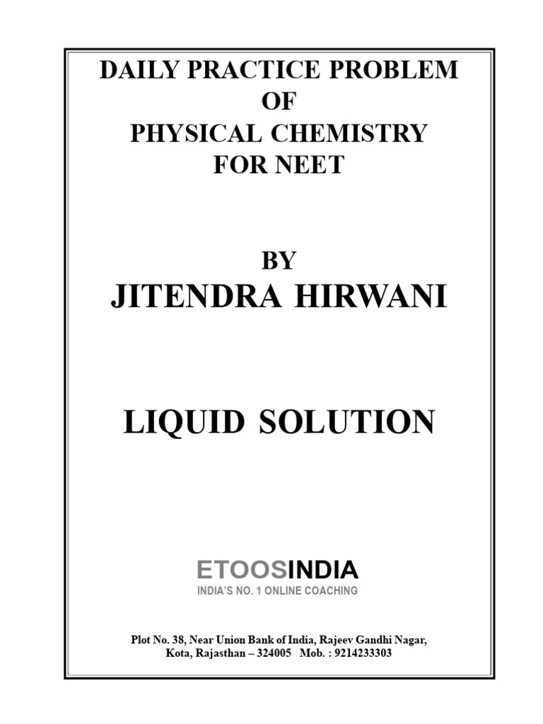 NEET JH Sir Liquid Solution DPP | PDF | Phases Of Matter | Chemical ...