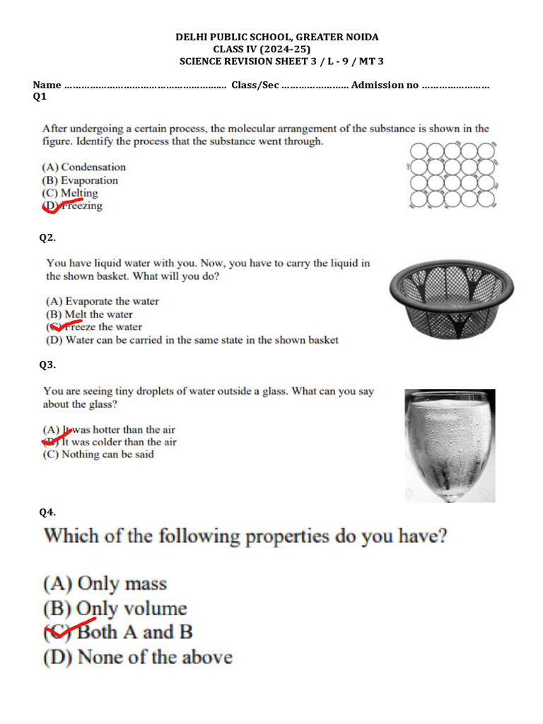 Class IV Science Revision Sheet 3 | PDF