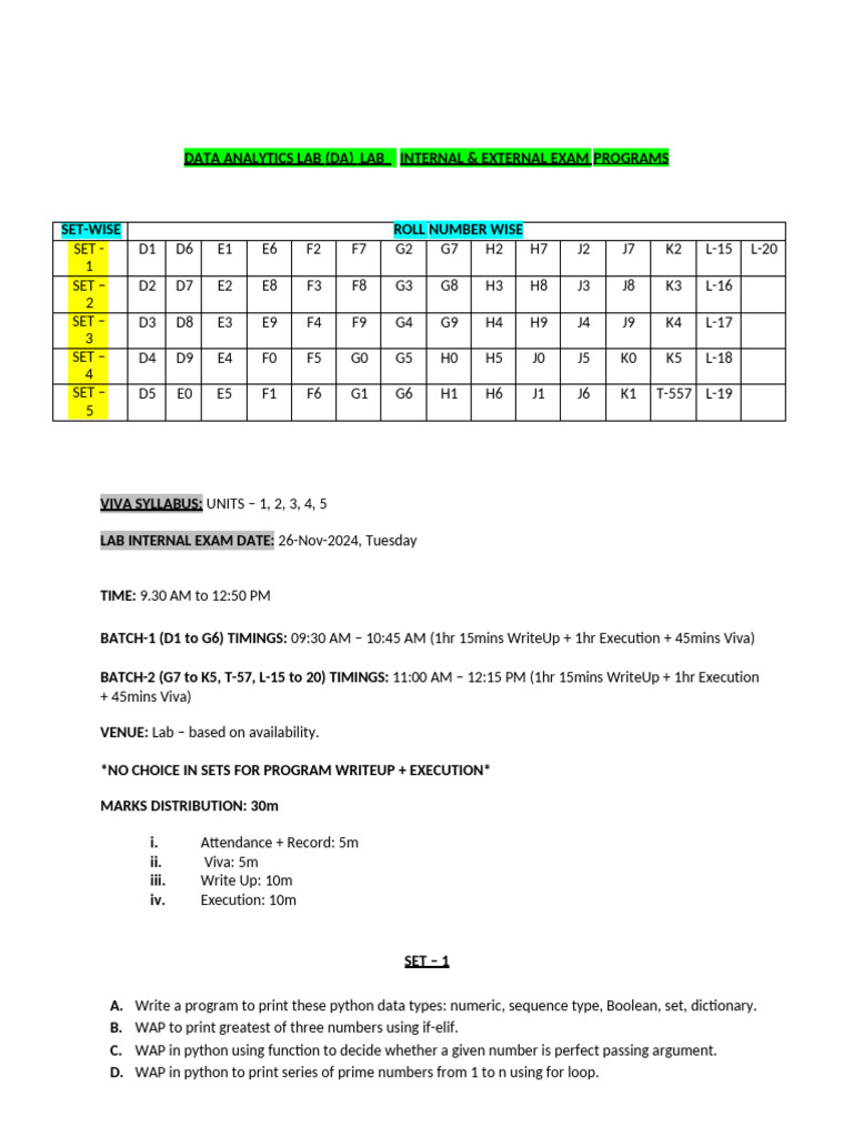 Data Analytics Lab Exam Program Sets | PDF | Computer Programming
