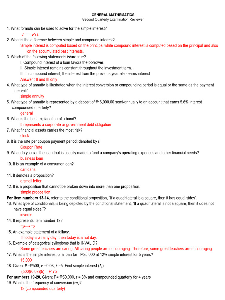 Q2 Exam Reviewer | PDF | Interest | Compound Interest