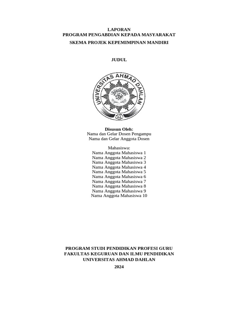 Template Laporan PKM Projek Kepemimpinan PPG FKIP UAD PDF