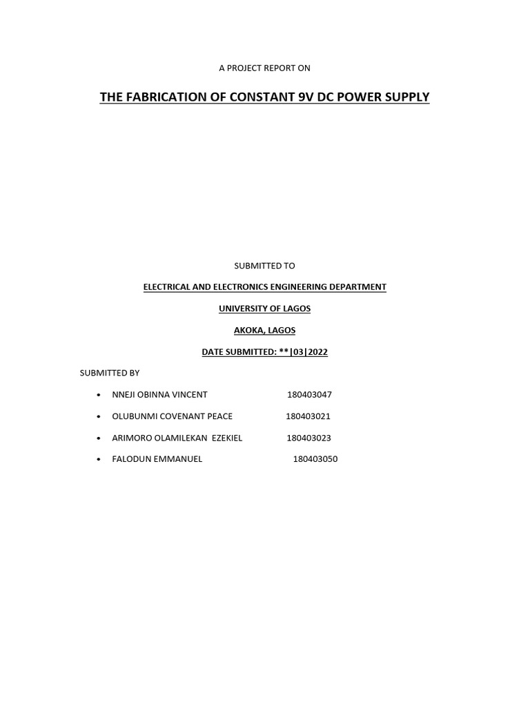 9V DC Regulated Power Supply Project | PDF | Rectifier | Capacitor