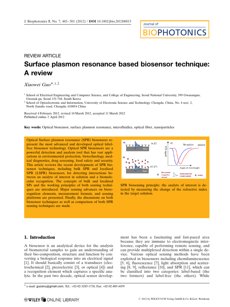 Advances in SPR Biosensor Techniques | PDF | Surface Plasmon Resonance ...